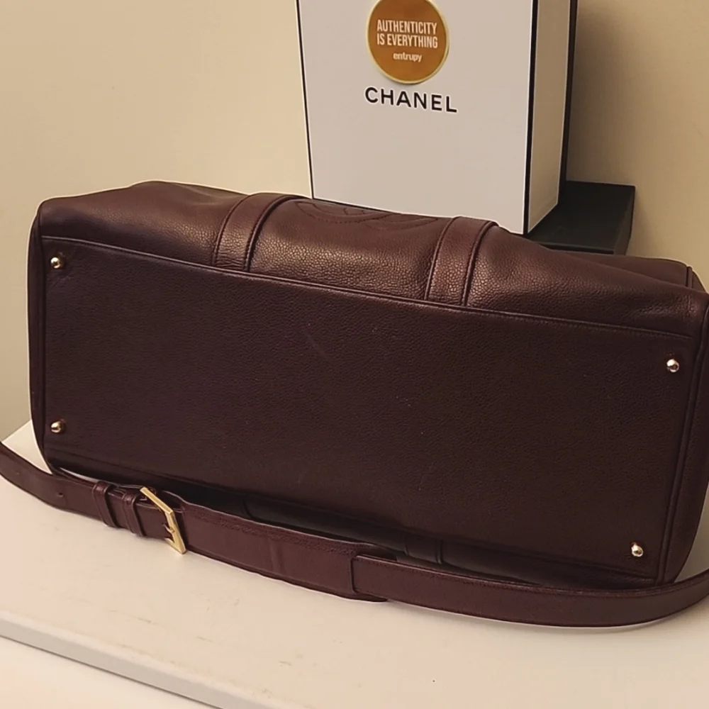 Rare! Chanel CC Caviar Leather Duffel Travel Gym Bag Burgundy ENTRUPY COA - Picture 9 of 16